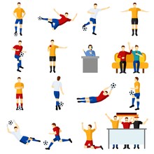 Soccer Game People Flat Icons Set