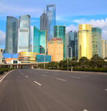 Fototapeta  - Empty road with Shanghai Lujiazui city buildings
