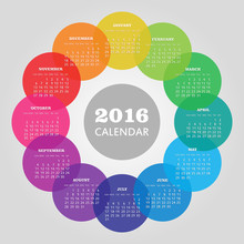 Calendar 2016 Year With Colored Circle