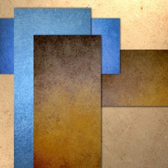 blue and brown abstract rectangle layout on beige textured background, business report or blank website design template