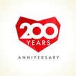 Two hundreds anniversary heart logo. Template logo of 200 jubilee in facet heart shape.