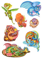 Dragons set on a white background