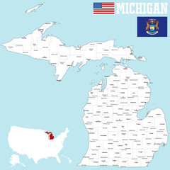 Large and detailed map of the State of Michigan with all counties and county seats.