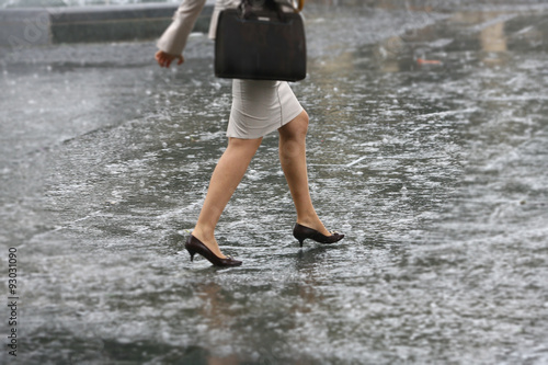 Woman Walk On Rain Water Female Feet With Heels Shoes Walk On Water 