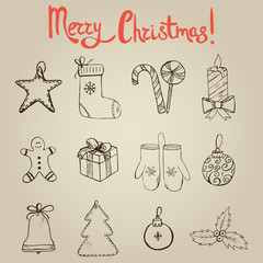 Wall Mural - Set of hand drawn Christmas elements (icons)