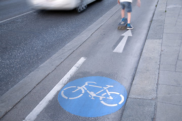 Skateboarder on Bike Lane, Vienna