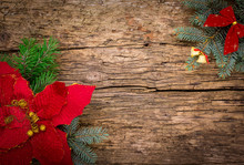 Christmas Background With Christmas Flower And Fir