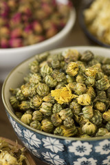 Chrysanthemums morifolium Buds w Rose Buds in background; Non sharpened file