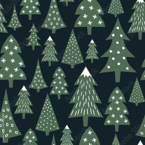 Christmas Pattern Varied Xmas Trees And Snowflakes Simple