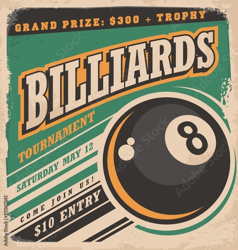 Fotografie, Tablou Retro poster design for billiards tournament