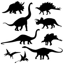 Set Of The Dinosaur Silhouette - Vector Image