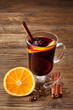 Mulled wine with spices and orange. Close up