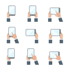 Canvas Print - hands holding tablet smartphone hand touching screen vector icon