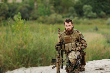 Wall Mural - portrait of the special forces ranger on battlefield