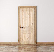 Natural Pine Wood Door 3d Render