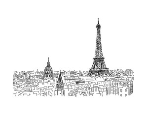 Poster - Paris,cityscape with Eifel Tower. Sketch for your design