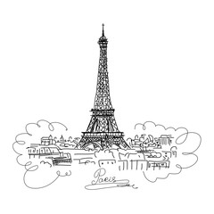 Poster - Paris,cityscape with Eifel Tower. Sketch for your design