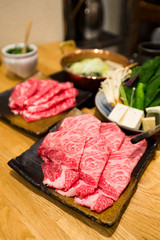 Canvas Print - Fresh Beef and pork slices for Sukiyaki