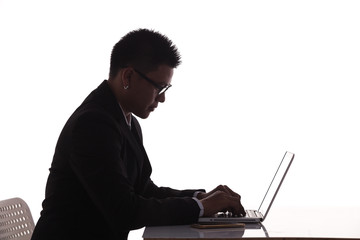 Businessman use laptop on table