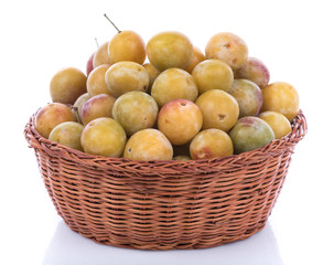 Wall Mural - Basket full of fresh mirabelles