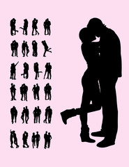 Wall Mural - Couple and Kiss Silhouettes, art vector design