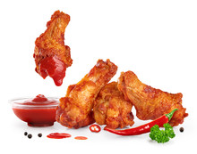 Fried Chicken Wings And Ketchup