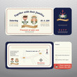 Nautical ticket hipster bride and groom wedding invitation and RSVP card