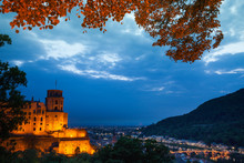 Night View Of Schloss Heidelberg And Cityscape