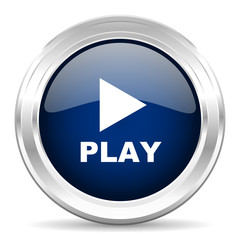 Poster - play cirle glossy dark blue web icon on white background