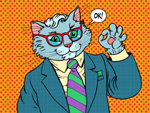 Cat Businessman OK Gesture