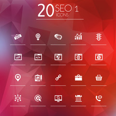 Wall Mural - seo 1 icons on bright blurred background