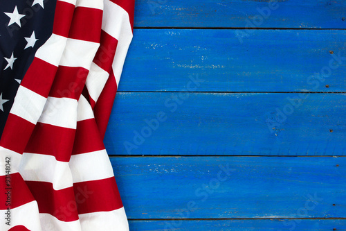 Fotomural American flag on rustic royal blue wood background