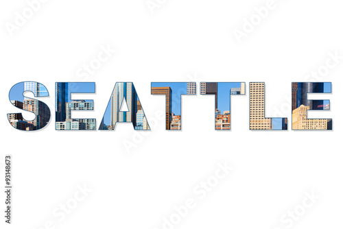 Seattle Word Collage Of The City Skyline Inside The