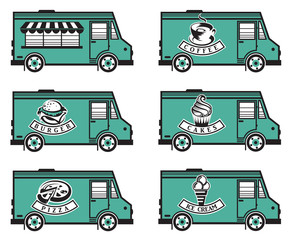 Wall Mural - collection of six food trucks 