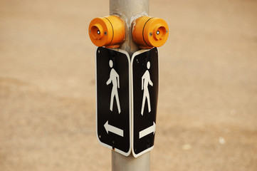 Wall Mural - pedestrian sign and push button at road crossing