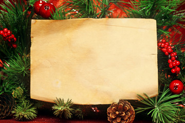 Wall Mural - christmas tree banches with blank note
