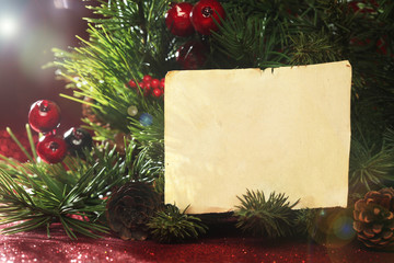 Wall Mural - christmas tree banches with blank note