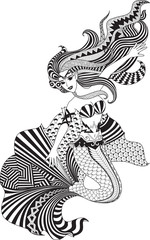 Wall Mural - Detailed zentangle mermaid