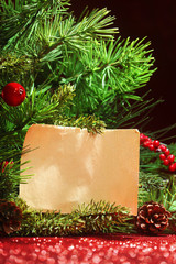 Wall Mural - christmas tree banches with blank note