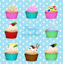Banner Design With Different Flavor Cupcakes