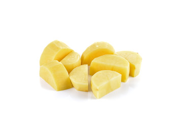 Wall Mural - Sliced potatoes on white background