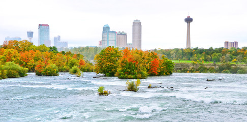 Wall Mural - american side of niagara falls in autumn
