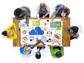 Canvas Print - brainstorming sharing online global communication cloud concept