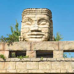 Stone face of a temple.