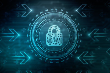 Security concept: Lock on digital screen, contrast, 3d render