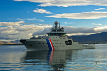 Coast Guard Ship Entering Reykjavik Harbor After Morning Patrol