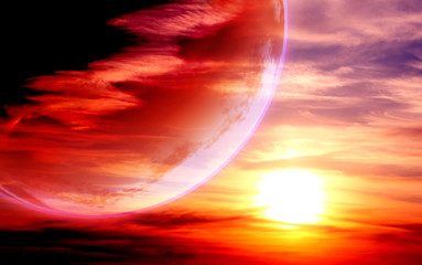 Canvas Print - beautiful sunset, cloud and planet