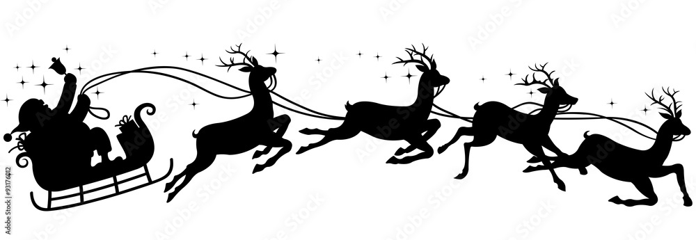 santa's sleigh silhouette - obrazy, fototapety, plakaty 