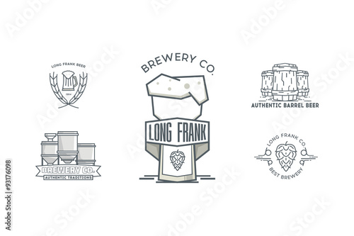 Set Of Vintage Line Art Badge Logo Templates For Beer - 