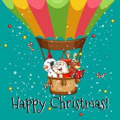 Poster - Happy Christmas card with Santa on balloon